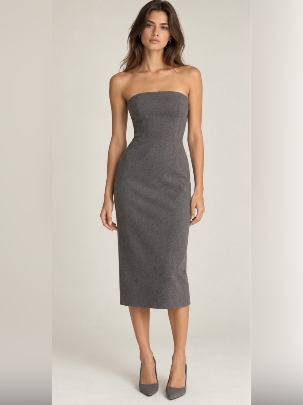 Vintage 1990’s Pamela Dennis Couture cashmere strapless grey dress size 12